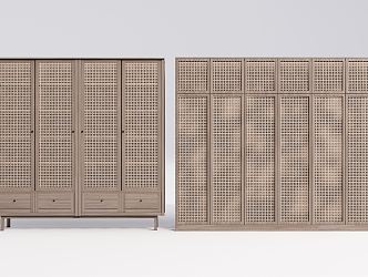 Silky Wardrobe Rattan Wardrobe Solid Wood Wardrobe 3d model