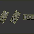 Three Green Miniature Tank Models With Domed Turrets On Gray Reflective Background
