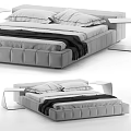 Modern Double Bed With Sleek Frame Comfortable Mattress And White Black Linens