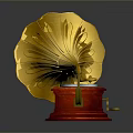 Vintage Gramophone With Golden Horn Red Wooden Base And Classic Design