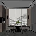 Elegant Modern Private Room Interior With Round Dining Table And Wall Decorations 3d model