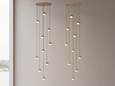 Two Modern Chandeliers With Multiple Hanging Spherical Bulbs And Metal Frames 3d model