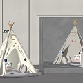 Light Colored Kids Tepee Tent Decorated With Stars Moon And Animal Patterns