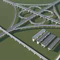 Multi Lane Highway Bridge Interchange with Circular Overpass Structures and Green Surroundings 3d model