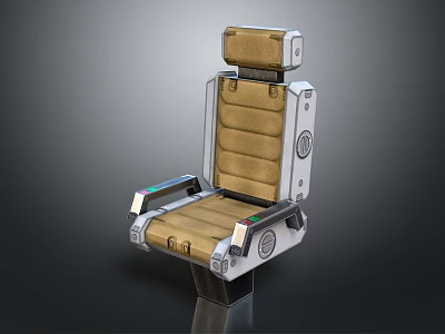 Futuristic Metal Frame Chair With Brown Cushioned Upholstery And Armrest Design 3d model