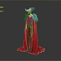 Mysterious Game Movie Character With Bird Like Hat Armored Shoulders Red Cape And Golden Trim