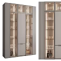 Modern Wine Cabinet With Glass Shelves LED Lighting And Wine Glass Storage