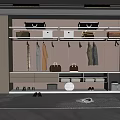 Modern Wardrobe With Hanging Clothes Storage Bags Drawers And Built In Lighting