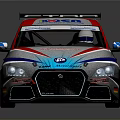 Sporty Racing Car in Red Blue Silver with ZEOS Logo Number 33 and Rear Spoiler