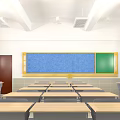 School Classroom Learning Environment With Green Blackboard Desks Chairs National Flag And Educational Posters