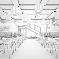 Traditional Chinese Restaurant Interior With Hanging Lantern Lights Wooden Decor And Dining Tables And Chairs