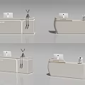 Modern Double Front Desk Backdrop With Sleek Light Beige Design And Decorative Ornaments