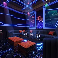 Modern KTV Interior Design With Comfortable Sofas Colorful Lighting And Art Murals 3d model