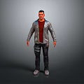 Man Wearing Silver Leather Jacket Red T Shirt And Cargo Pants Standing Pose