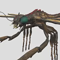 Fantasy Insect 3D Model Featuring Large Wings Green Eyes Red Brown Body And Long Legs