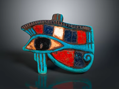 Ancient Egyptian Eye of Horus Sculpture With Inlaid Turquoise Red Black Details 3d model