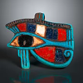 Ancient Egyptian Eye of Horus Sculpture With Inlaid Turquoise Red Black Details