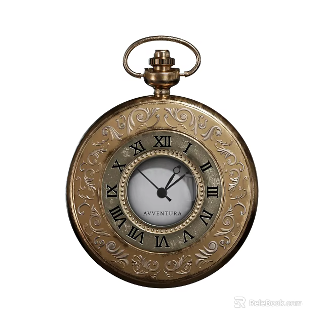 Vintage Pocket Watch With Roman Numerals And Decorative Case Featuring NAVETURIA 3d model 