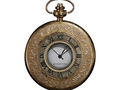Vintage Pocket Watch With Roman Numerals And Decorative Case Featuring NAVETURIA 3d model
