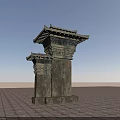 Traditional Garden Architectural Structure With Carved Tiled Roof And Stone Pillars