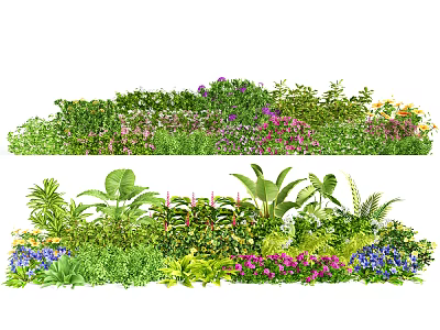 Colorful Flowers and Lush Green Plants in Vibrant Garden Landscape with Varied Blooms 3d model
