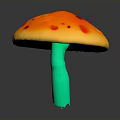 Vibrant Plant Mushroom Featuring Orange Cap Red Spots Green Stem and Small Green Tendrils