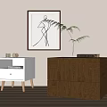 Light And Dark Wooden Bedside Tables With Drawers Plant And Wall Art
