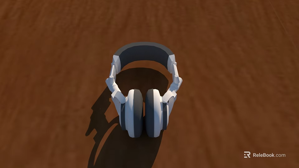 White and Gray Over Ear Headphones on Brown Background with Visible Shadow and Modern Design 3d model 