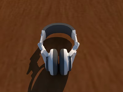 White and Gray Over Ear Headphones on Brown Background with Visible Shadow and Modern Design 3d model