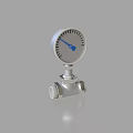 Silver Pressure Gauge With Blue Pointer And Metal Valve Body Structure