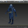 Game Movie Character in Blue Uniform with Gas Mask Yellow Utility Belt and Protective Gear