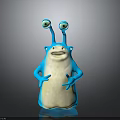 Cute Blue Cartoon Character Creature With Big Eyes Antennae And White Belly Standing