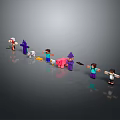 Minecraft Game Characters Arranged in Line With Various Poses And Colors 3d model