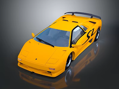 Yellow Sports Car With Sleek Design Black Rear Spoiler And Black Wheels 3d model