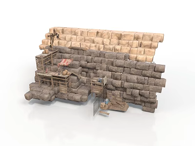 Modern Outdoor Stone Wall Structure Featuring Steps Platform And Shelf Design 3d model