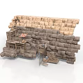 Modern Outdoor Stone Wall Structure Featuring Steps Platform And Shelf Design 3d model
