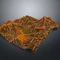Mountain Landscape Terrain Model Featuring Green Vegetation Orange Land And Winding Path