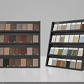 Two Different Styles Of Display Shelves For Showing Various Wood And Paint Color Samples