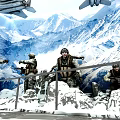 Military Soldiers Climbing Snowy Mountain With Tactical Gear And Weapons