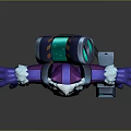 Game Movie Character With Purple Coat White Fur Wearing Goggles Blue Details Carrying Blue Box