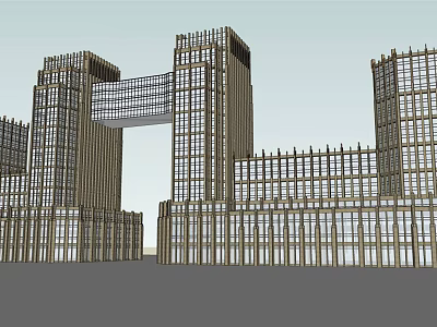 Modern Commercial Complex With High Rise Towers And Glass Facade Design 3d model
