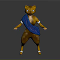 3D Yellow Animal Character With Blue Cape White Wristbands And Anklets Standing Pose