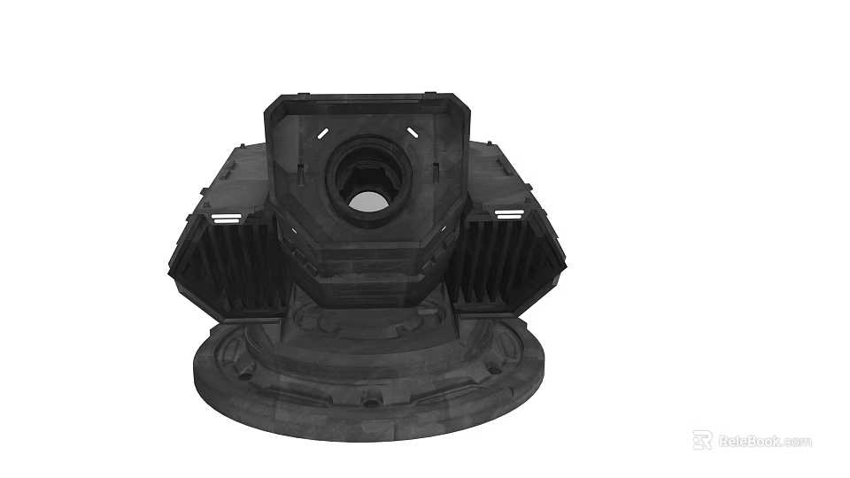 Tactical Weapon Base with Circular Muzzle and Black Reinforced Mechanical Structure 3d model