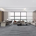 Modern Office Interior With Open Layout Large Windows Sofa Desk And Carpet 3d model