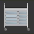 Industrial Mobile Storage Cart With White Frame Blue Compartments Top Shelf And Wheels