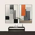 Two Modern Abstract Paintings With Geometric Shapes And Decorative Table Ornaments 3d model