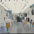 Modern Clothing Store Interior With Hanging Clothes Display Racks Polka Dot Dresses And Mannequins