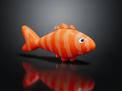 Orange and White Striped Fish Shaped Doll with Round Eyes and Playful Design 3d model