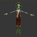 Game Movie Character Featuring Curly Hair Blue Facial Patterns Red Plaid Skirt Brown Fringed Boots
