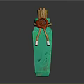 Decorative Green Vase With Textured Surface Red Ornament And Wooden Sticks